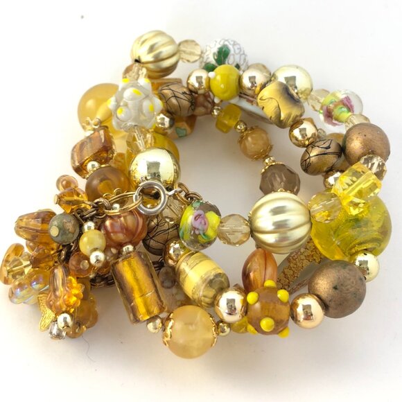 Charming Combination of Ochre and Gold Beaded Bracelets  (4) - Picture 2 of 8
